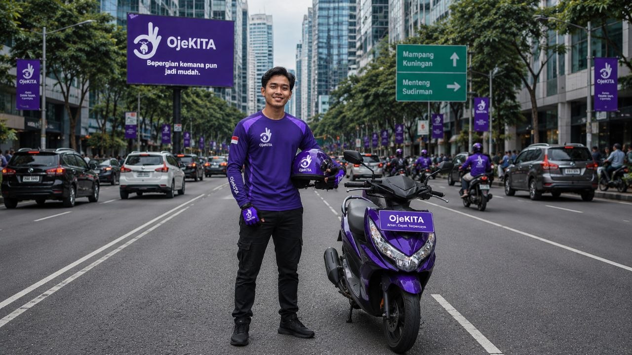Mitra Driver OjeKITA dengan Jaket Ungu